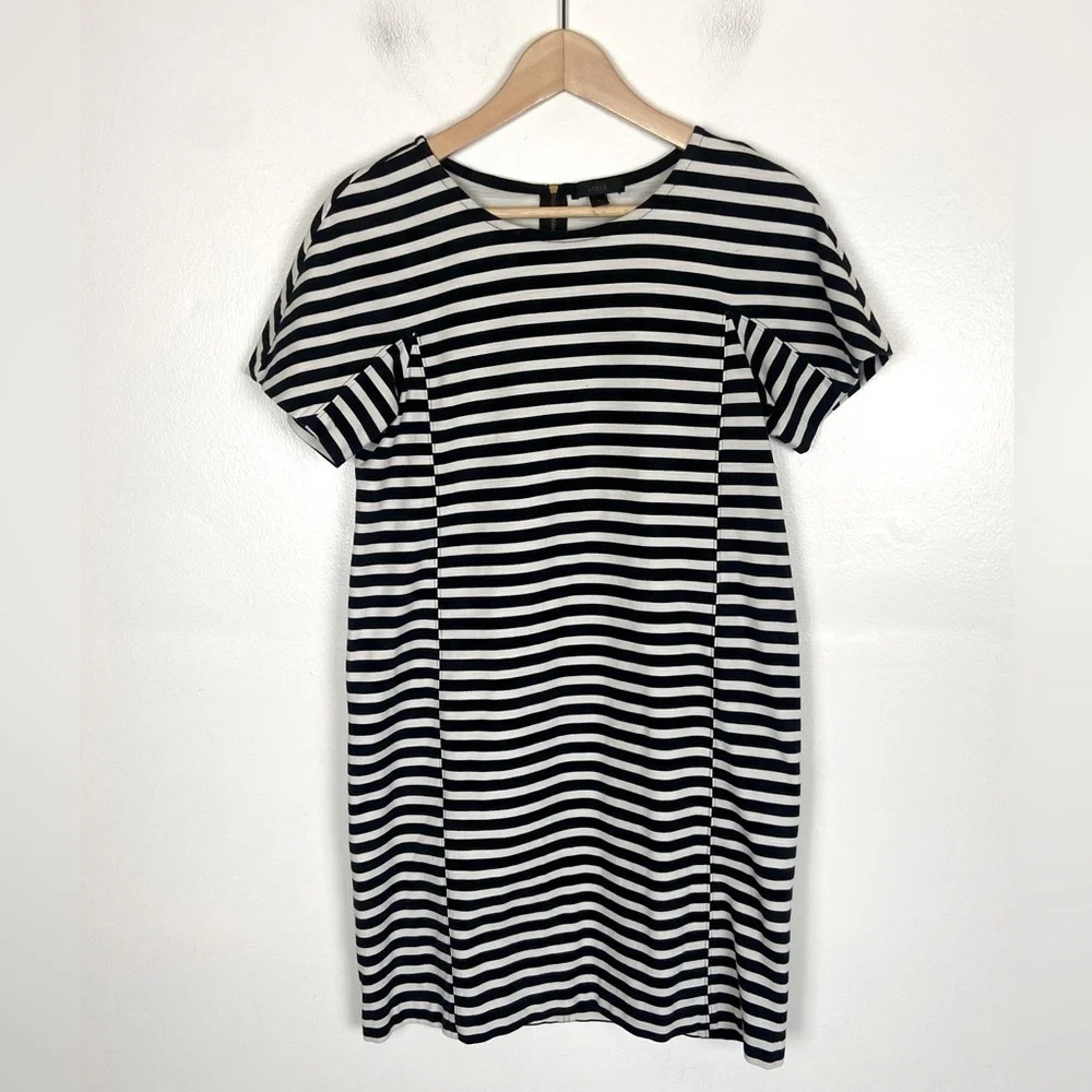 J. Crew Stripe‎ Knit Shift Midi Dress Size S Black & White Office Career Classic
